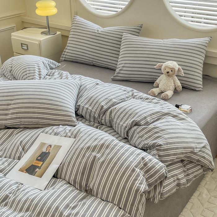 91家纺网 家纺一手货源 找家纺 菡宝 【不断货 预留5公分缩水】a类母婴级纯棉全棉色织水洗棉四件套 支持定制定做尺寸 牧野-绅士灰