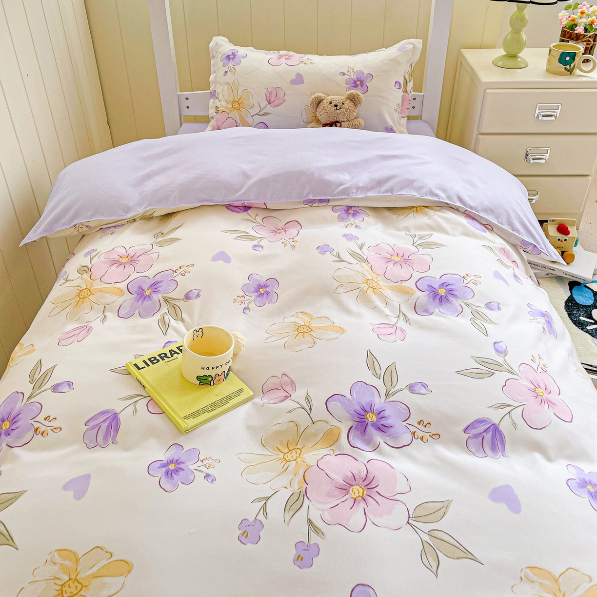 91家纺网 家纺一手货源 找家纺 楠沐家纺 2025新款芦荟棉印花学生宿舍上下铺四件套三件套 春田花卉