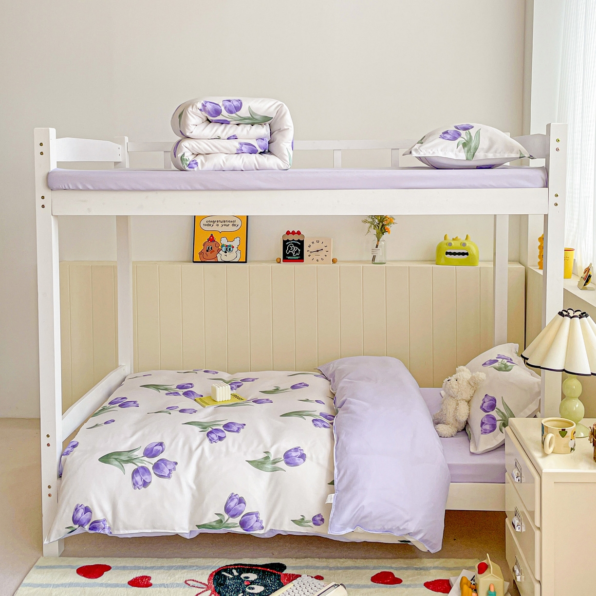 91家纺网 家纺一手货源 找家纺 楠沐家纺 2025新款芦荟棉印花学生宿舍上下铺四件套三件套 紫悦