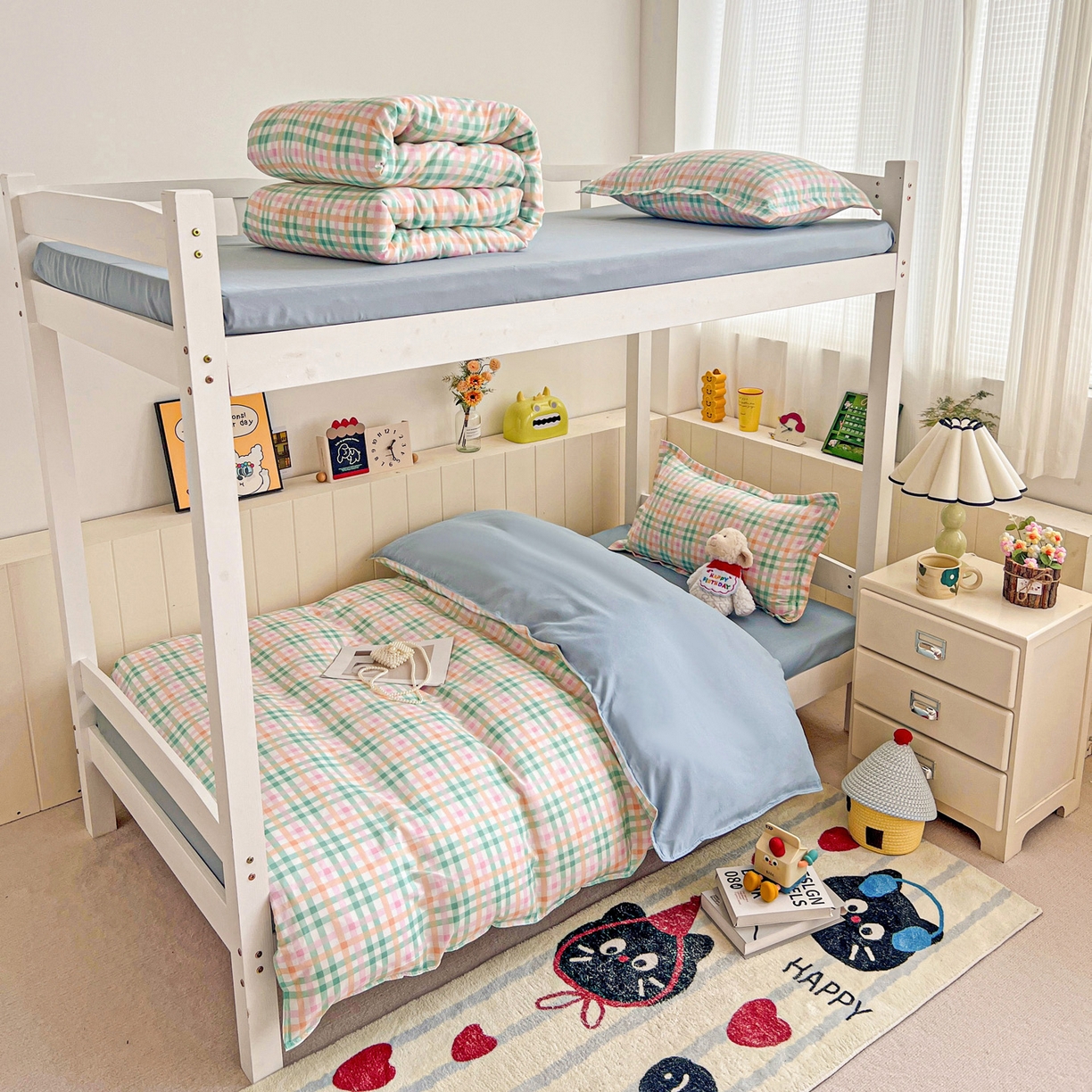 91家纺网 家纺一手货源 找家纺 （总）楠沐家纺 2025新款芦荟棉印花学生宿舍上下铺四件套三件套