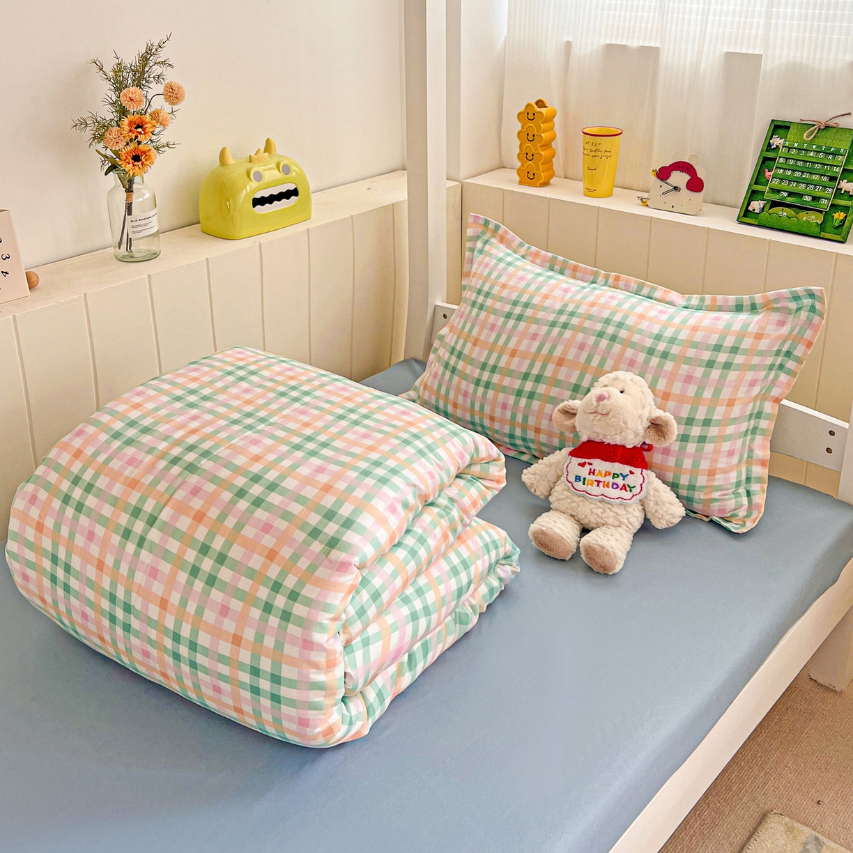 91家纺网 家纺一手货源 找家纺 （总）楠沐家纺 2025新款芦荟棉印花学生宿舍上下铺四件套三件套