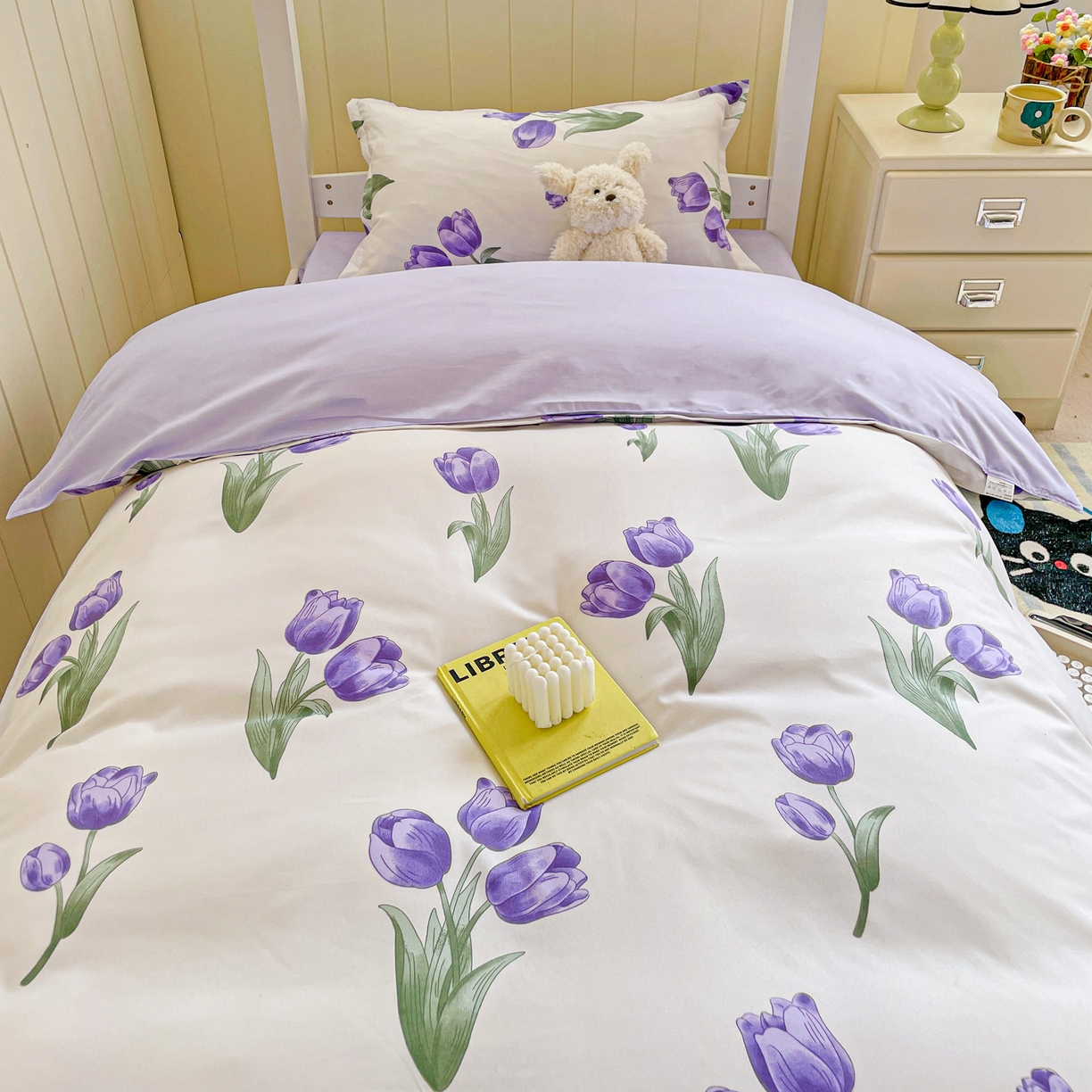 91家纺网 家纺一手货源 找家纺 楠沐家纺 2025新款芦荟棉印花学生宿舍上下铺四件套三件套 紫悦