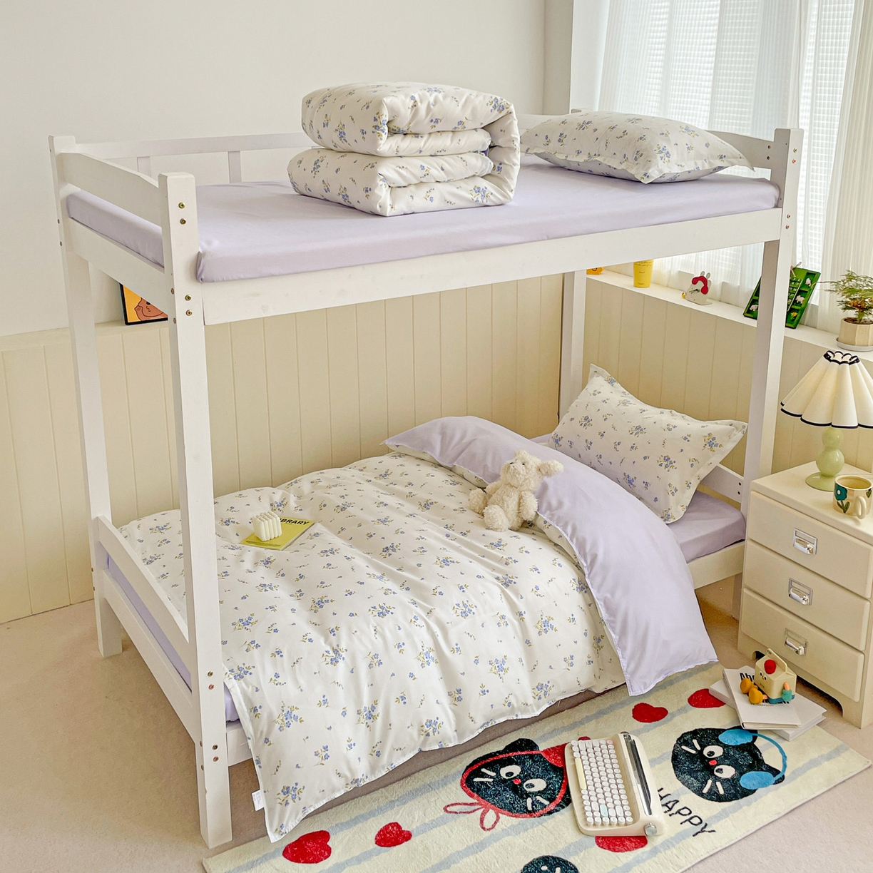 91家纺网 家纺一手货源 找家纺 楠沐家纺 2025新款芦荟棉印花学生宿舍上下铺四件套三件套 紫色浪漫