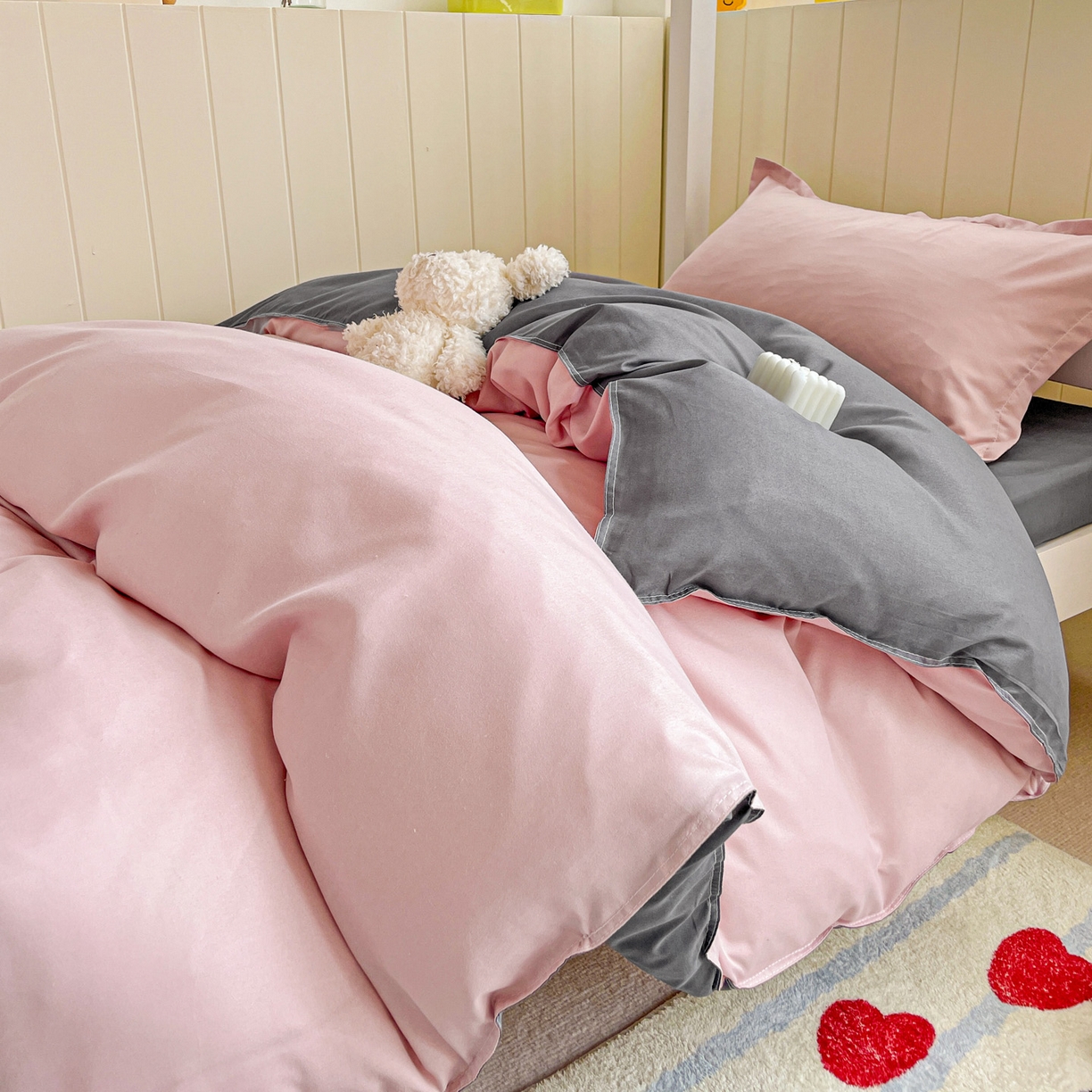 91家纺网 家纺一手货源 找家纺 楠沐家纺 2025新款芦荟棉印花学生宿舍上下铺四件套三件套 血牙深灰