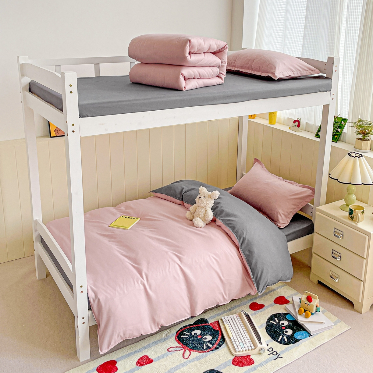 91家纺网 家纺一手货源 找家纺 楠沐家纺 2025新款芦荟棉印花学生宿舍上下铺四件套三件套 血牙深灰