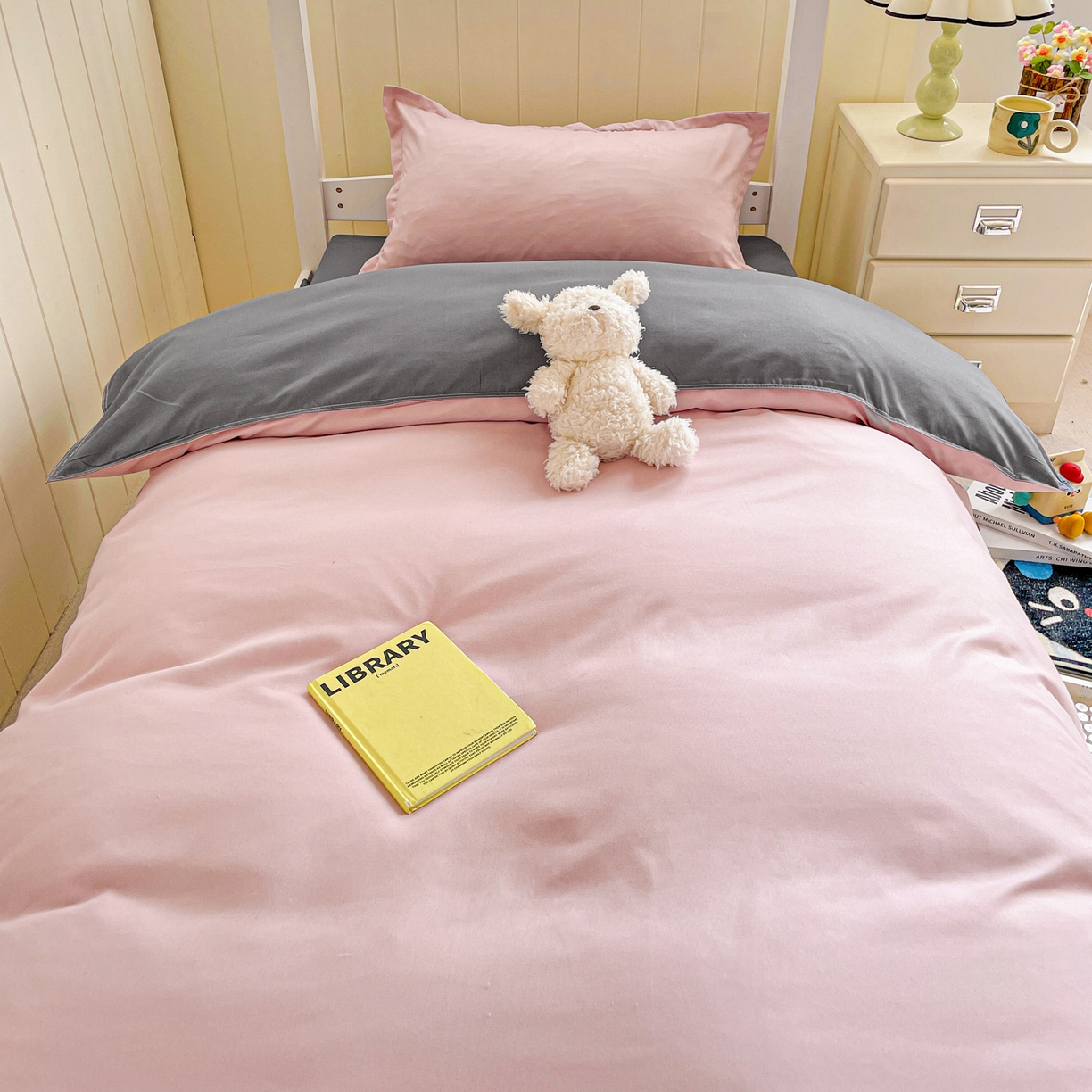 91家纺网 家纺一手货源 找家纺 楠沐家纺 2025新款芦荟棉印花学生宿舍上下铺四件套三件套 血牙深灰