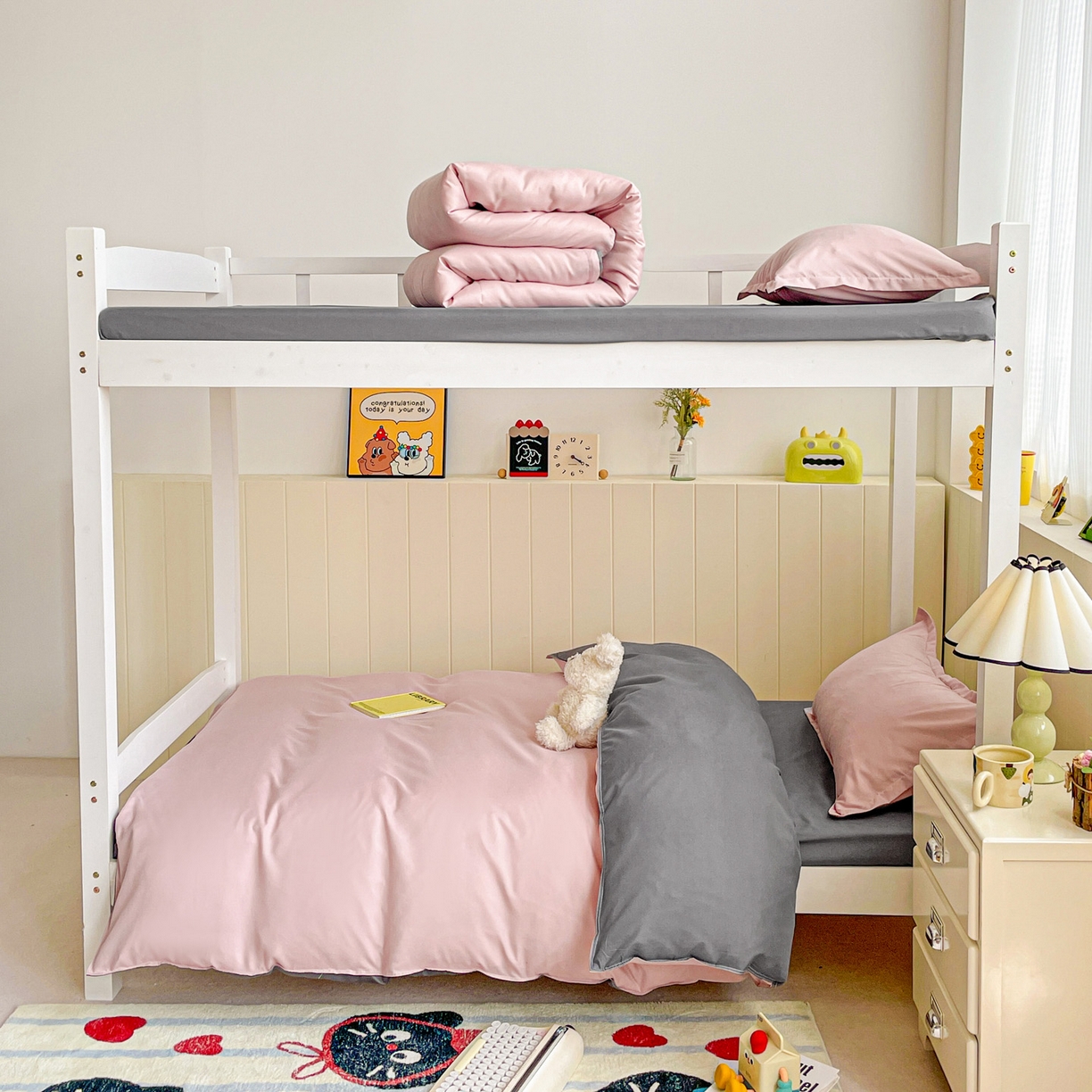 91家纺网 家纺一手货源 找家纺 楠沐家纺 2025新款芦荟棉印花学生宿舍上下铺四件套三件套 血牙深灰