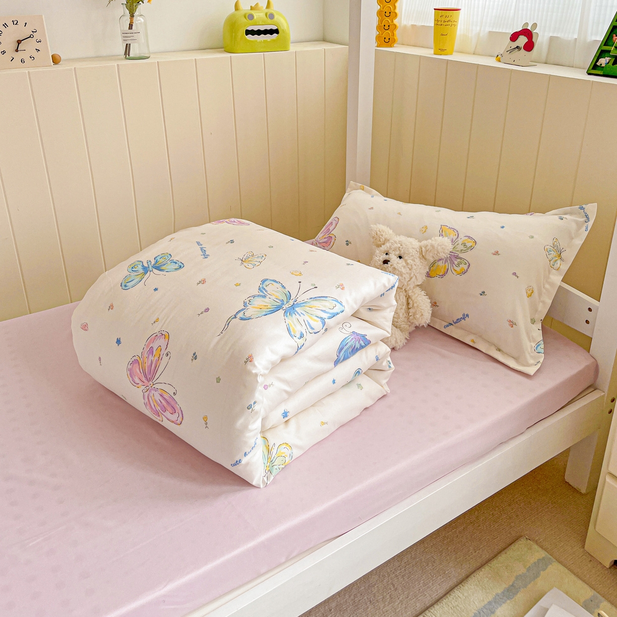 91家纺网 家纺一手货源 找家纺 楠沐家纺 2025新款芦荟棉印花学生宿舍上下铺四件套三件套 蝶舞仙子