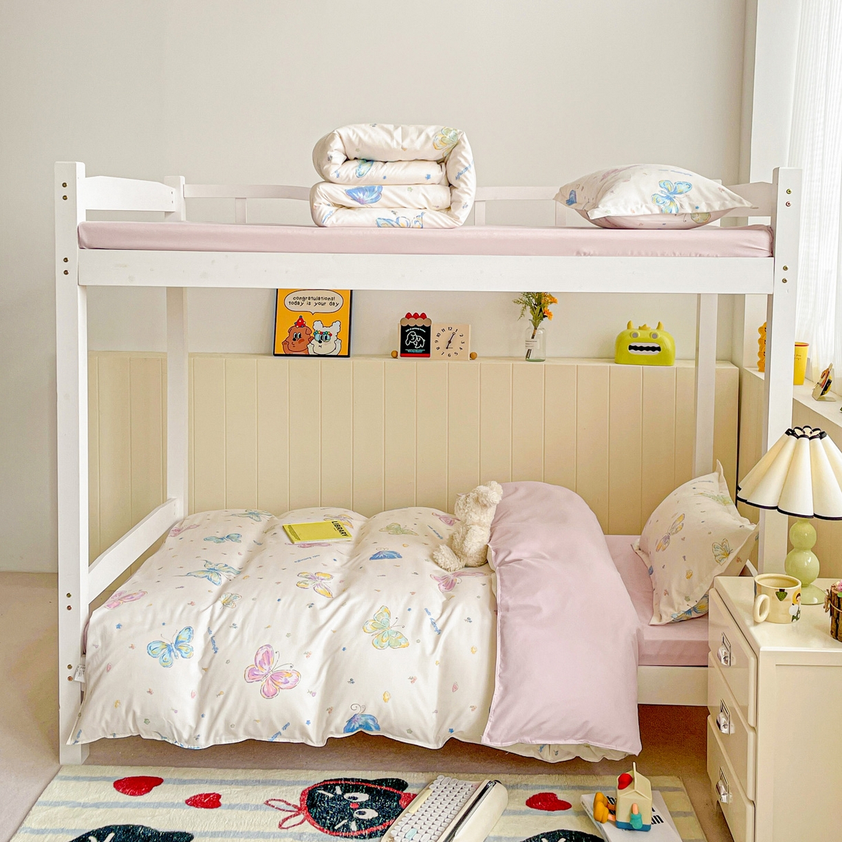 91家纺网 家纺一手货源 找家纺 楠沐家纺 2025新款芦荟棉印花学生宿舍上下铺四件套三件套 蝶舞仙子