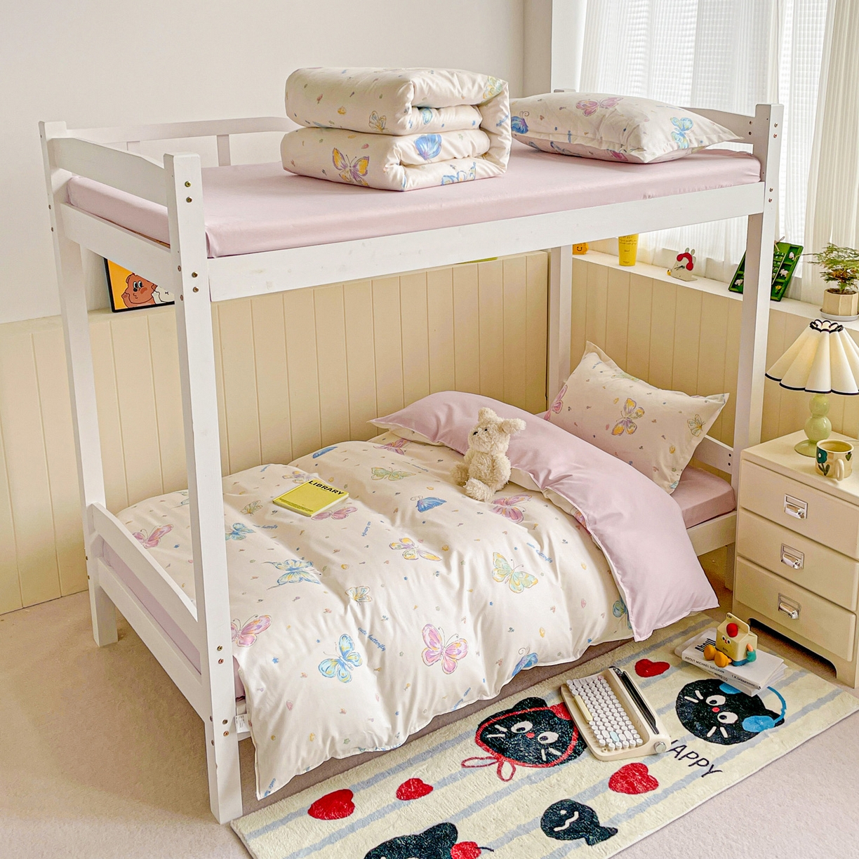 91家纺网 家纺一手货源 找家纺 楠沐家纺 2025新款芦荟棉印花学生宿舍上下铺四件套三件套 蝶舞仙子