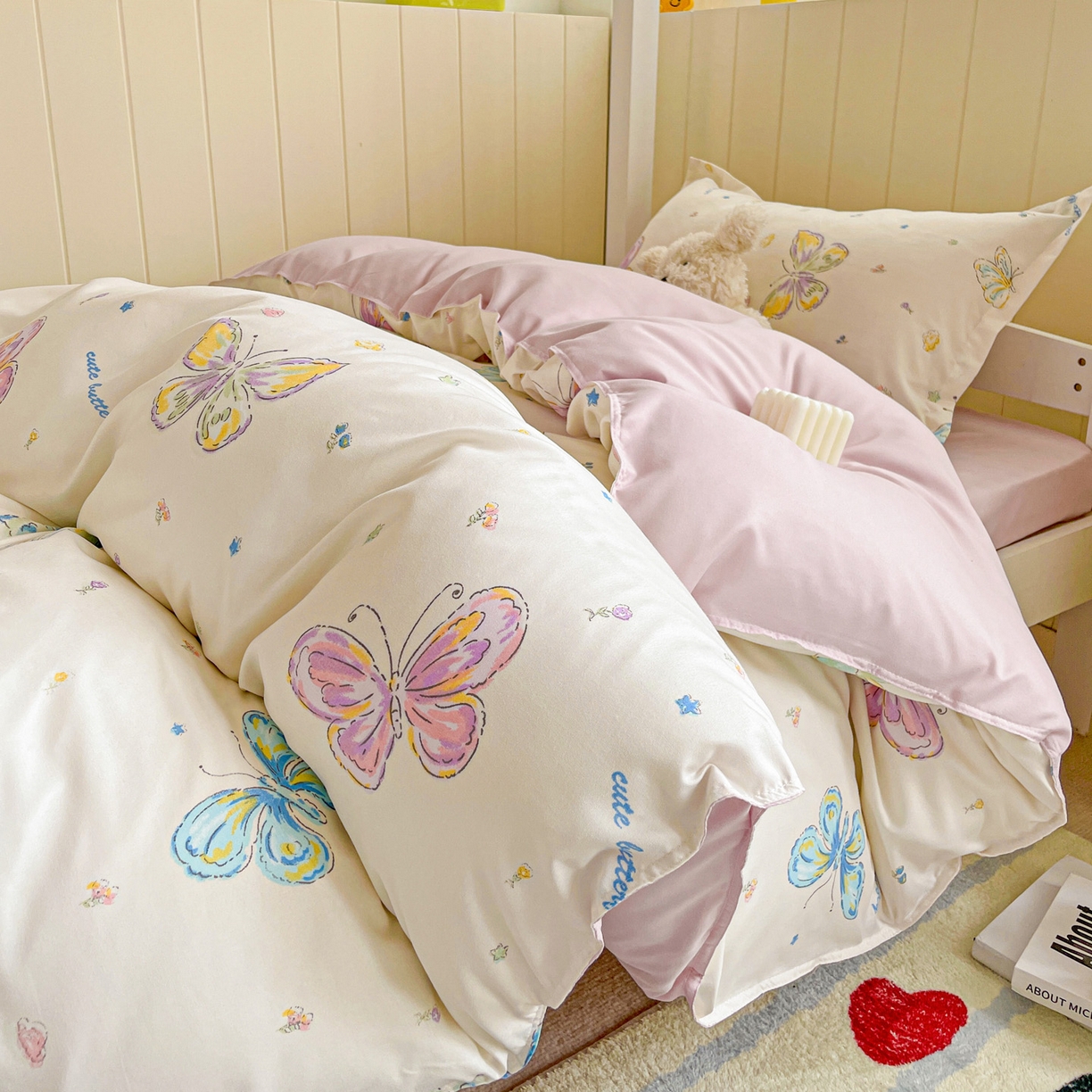 91家纺网 家纺一手货源 找家纺 楠沐家纺 2025新款芦荟棉印花学生宿舍上下铺四件套三件套 蝶舞仙子