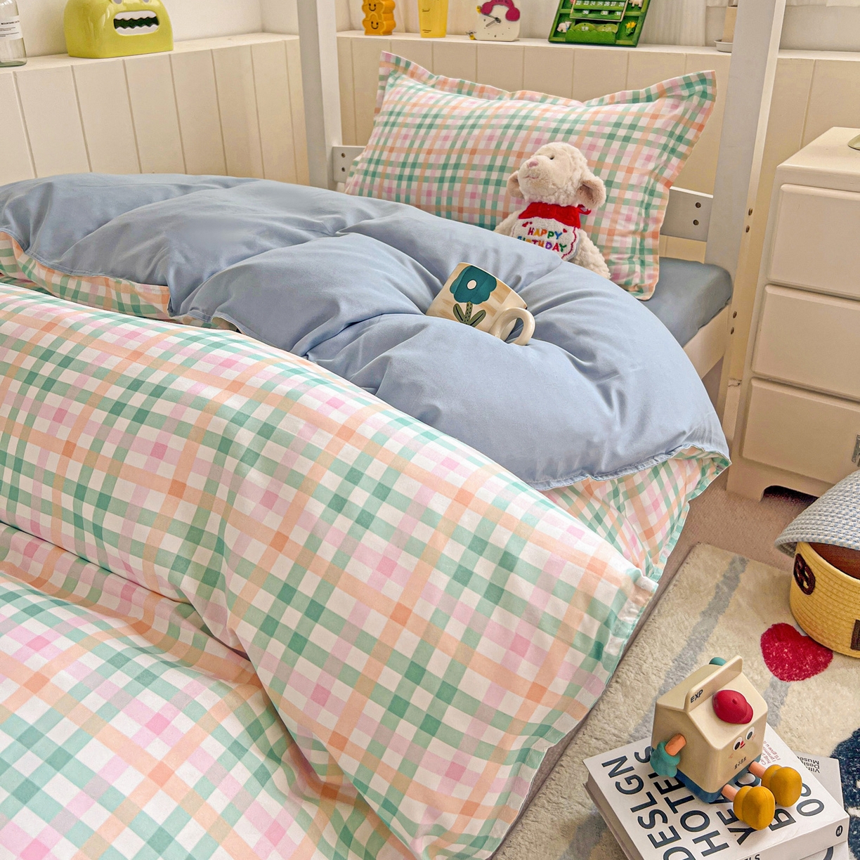 91家纺网 家纺一手货源 找家纺 （总）楠沐家纺 2025新款芦荟棉印花学生宿舍上下铺四件套三件套