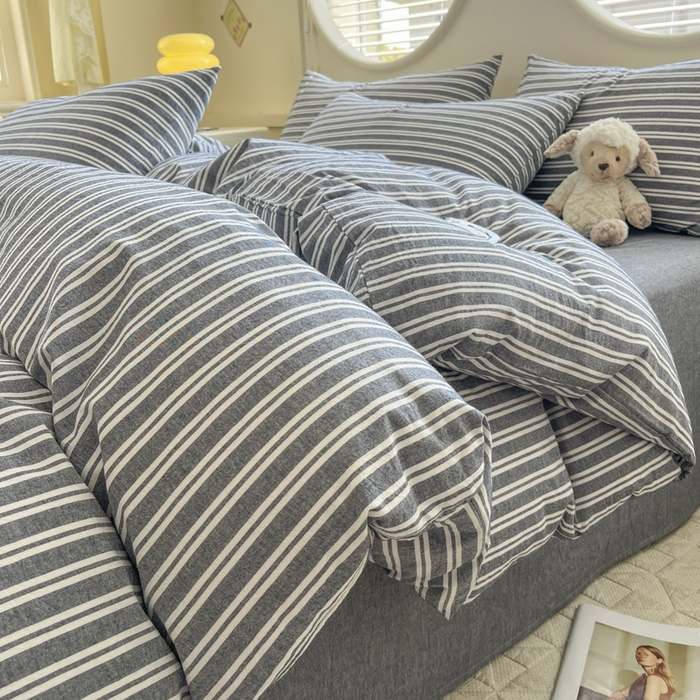 菡宝 【不断货 预留5公分缩水】a类母婴级纯棉全棉色织水洗棉四件套 支持定制定做尺寸 牧野-丈青灰