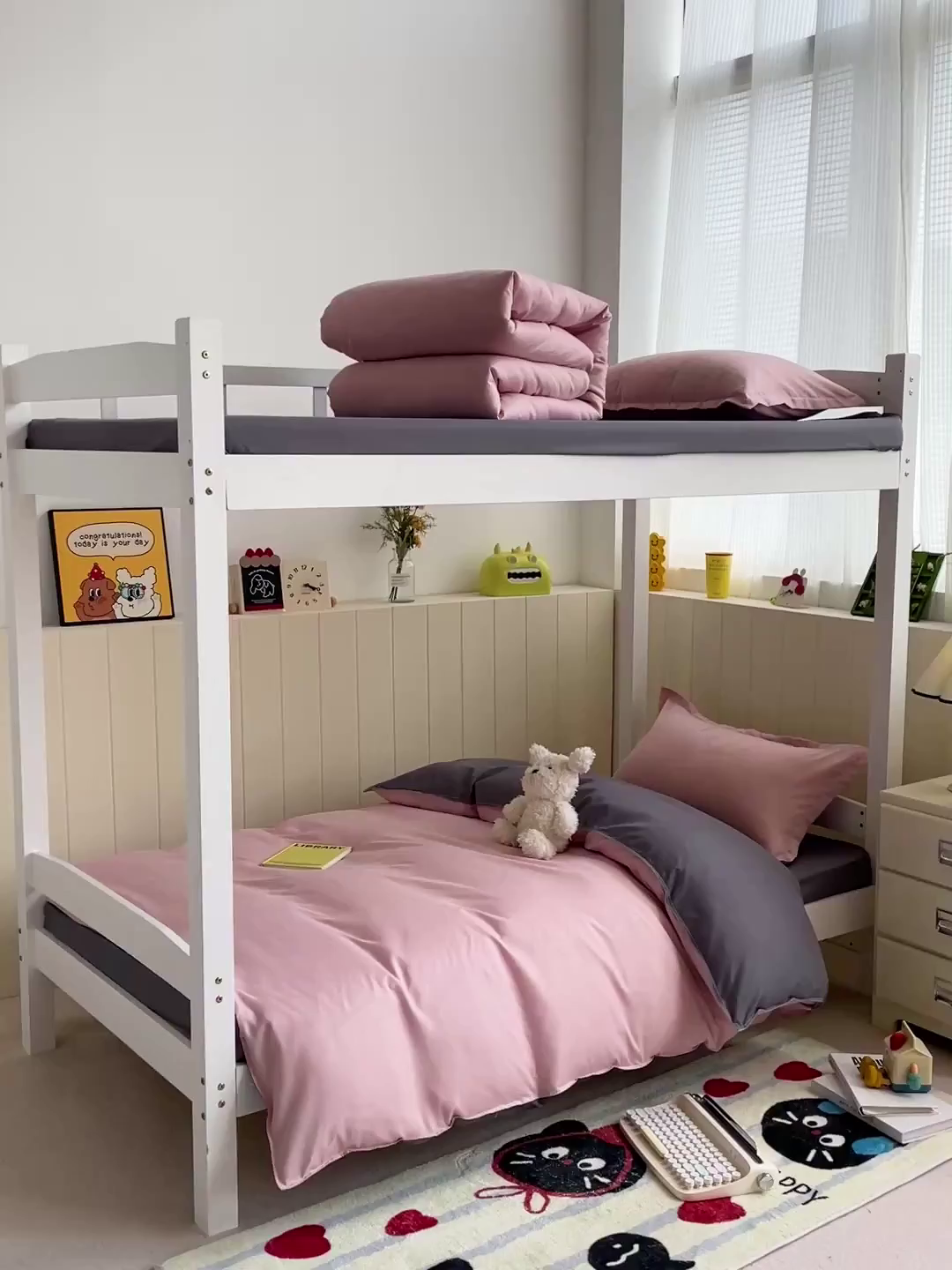 91家纺网 家纺一手货源 找家纺 楠沐家纺 2025新款芦荟棉印花学生宿舍上下铺四件套三件套 血牙深灰