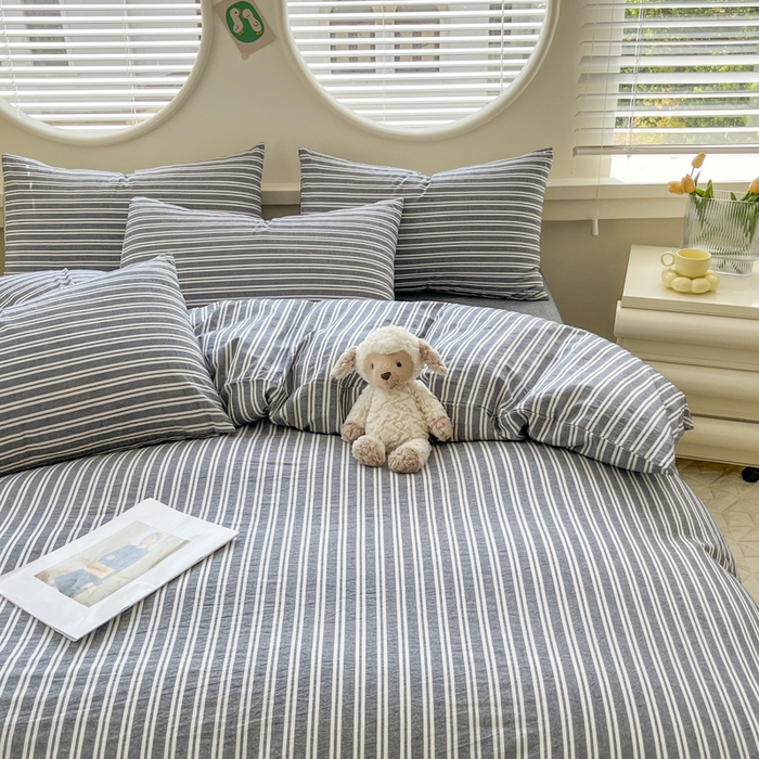 91家纺网 家纺一手货源 找家纺 菡宝 【不断货 预留5公分缩水】a类母婴级纯棉全棉色织水洗棉四件套 支持定制定做尺寸 牧野-丈青灰