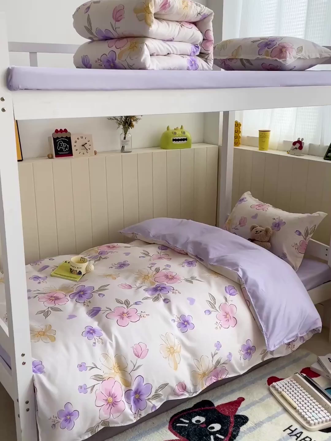 91家纺网 家纺一手货源 找家纺 楠沐家纺 2025新款芦荟棉印花学生宿舍上下铺四件套三件套 春田花卉