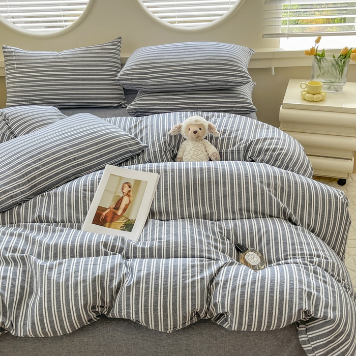 91家纺网 家纺一手货源 找家纺 菡宝 【不断货 预留5公分缩水】a类母婴级纯棉全棉色织水洗棉四件套 支持定制定做尺寸 牧野-丈青灰