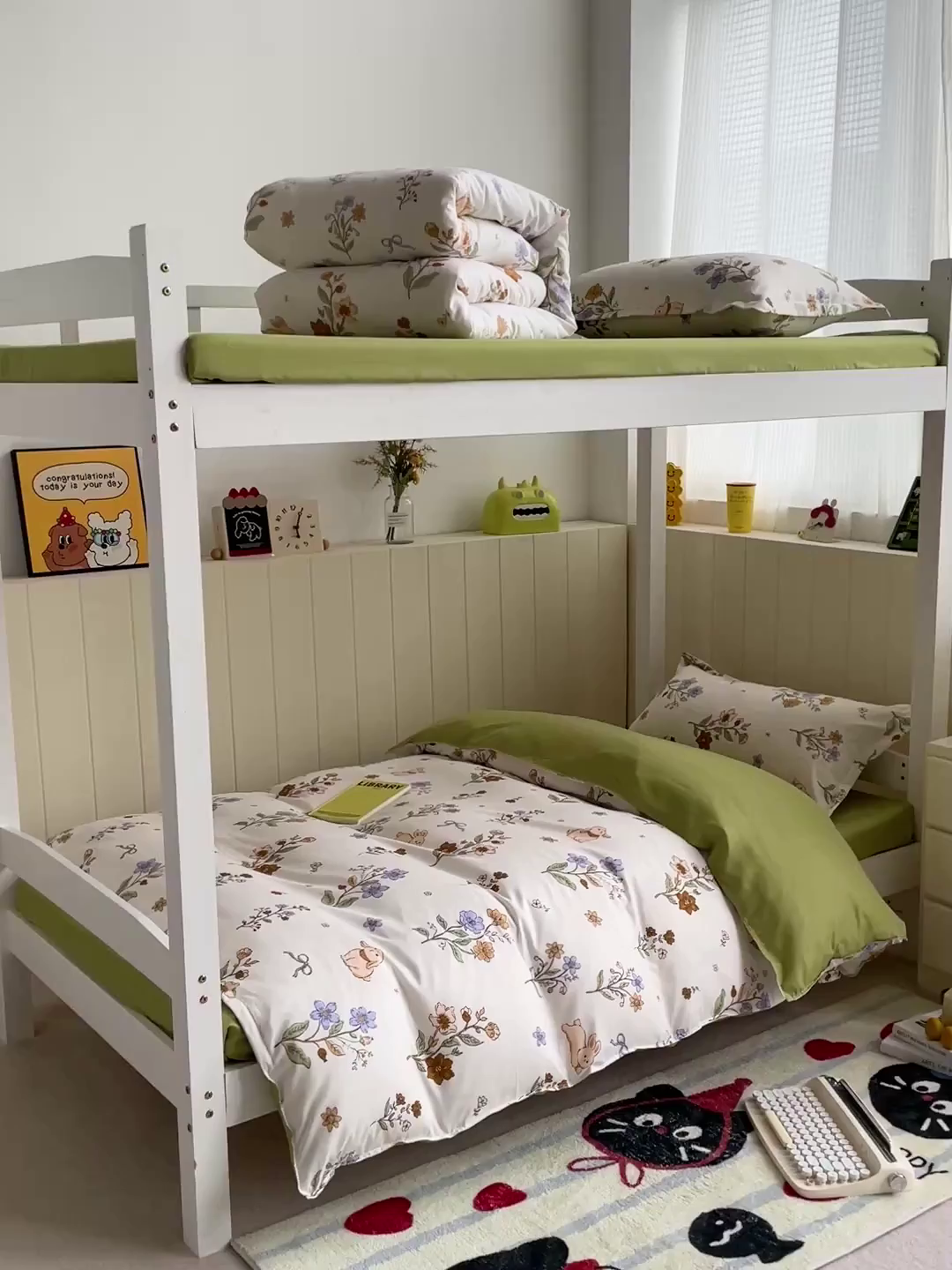 91家纺网 家纺一手货源 找家纺 楠沐家纺 2025新款芦荟棉印花学生宿舍上下铺四件套三件套 花丛兔