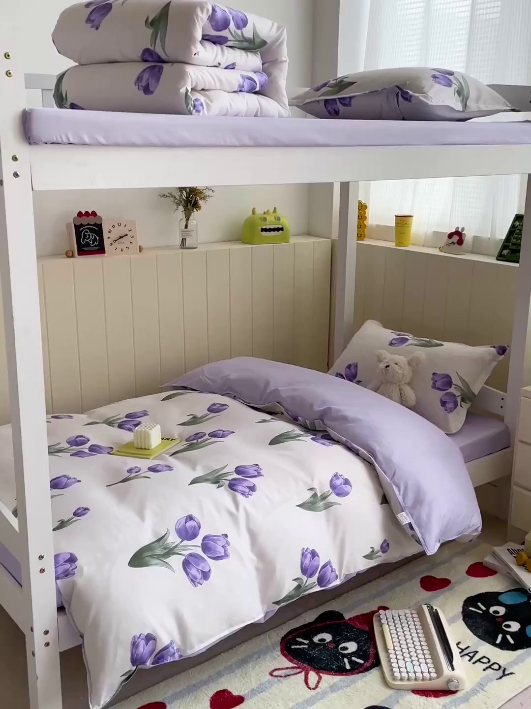 91家纺网 家纺一手货源 找家纺 楠沐家纺 2025新款芦荟棉印花学生宿舍上下铺四件套三件套 紫悦