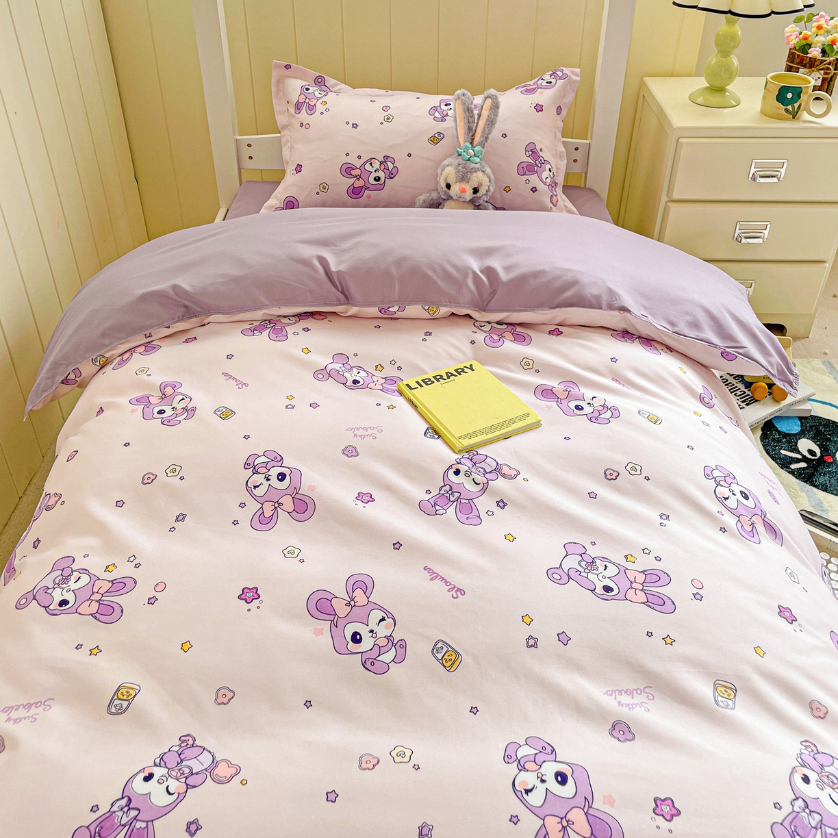 91家纺网 家纺一手货源 找家纺 楠沐家纺 2025新款芦荟棉印花学生宿舍上下铺四件套三件套 星星兔