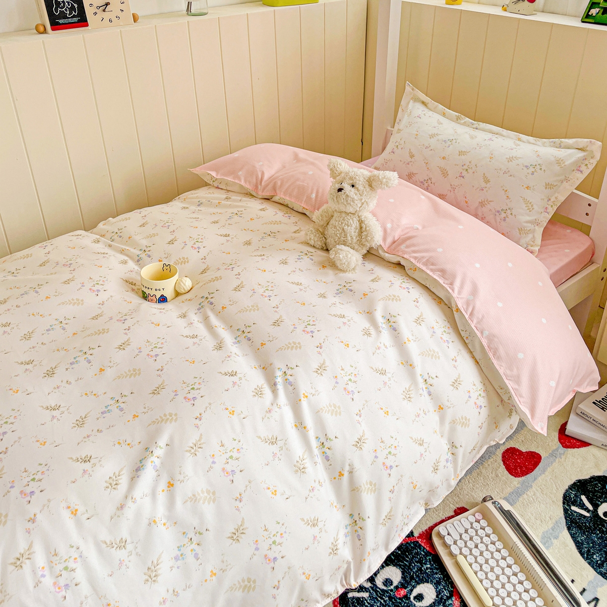 91家纺网 家纺一手货源 找家纺 楠沐家纺 2025新款芦荟棉印花学生宿舍上下铺四件套三件套 水墨花