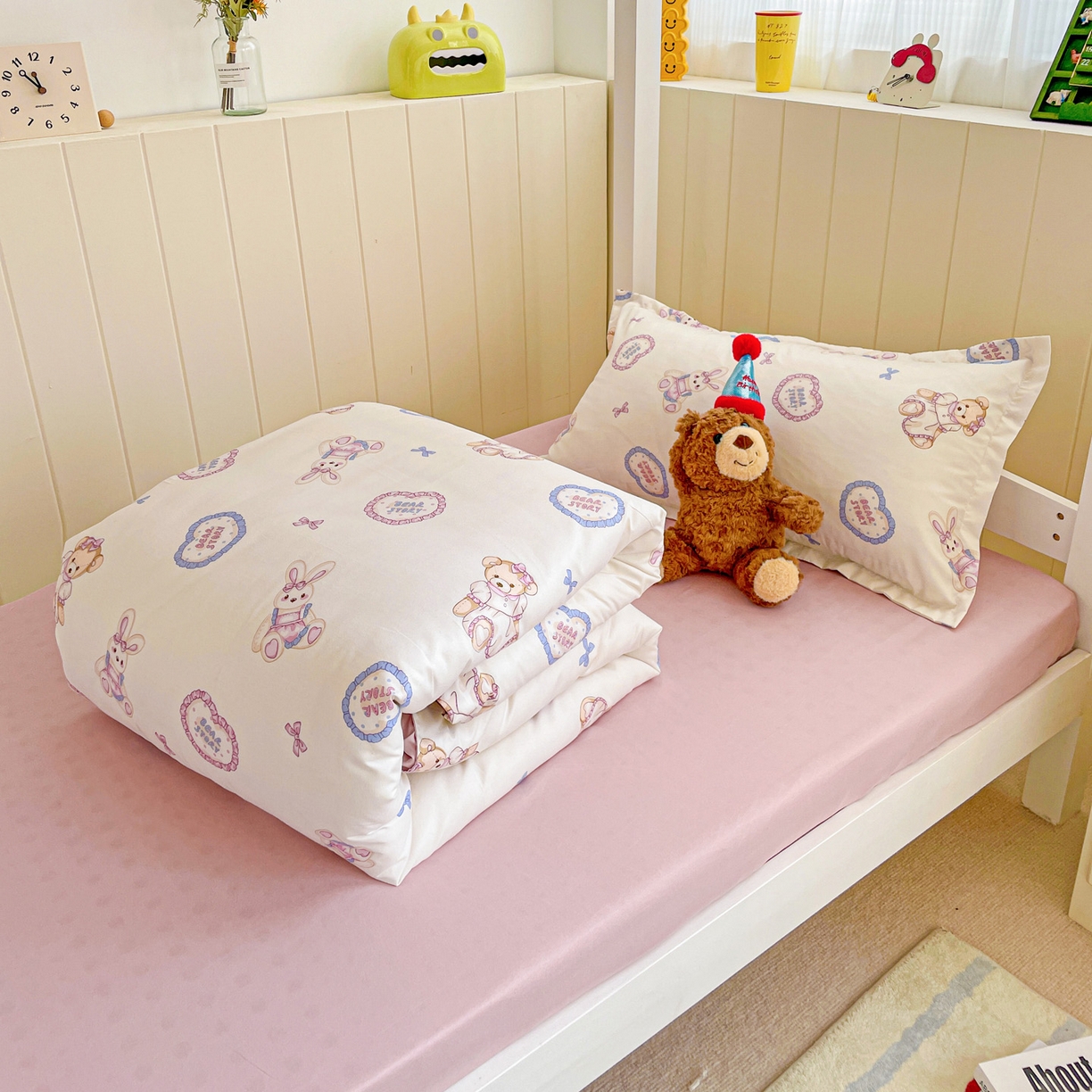 91家纺网 家纺一手货源 找家纺 楠沐家纺 2025新款芦荟棉印花学生宿舍上下铺四件套三件套 心动兔