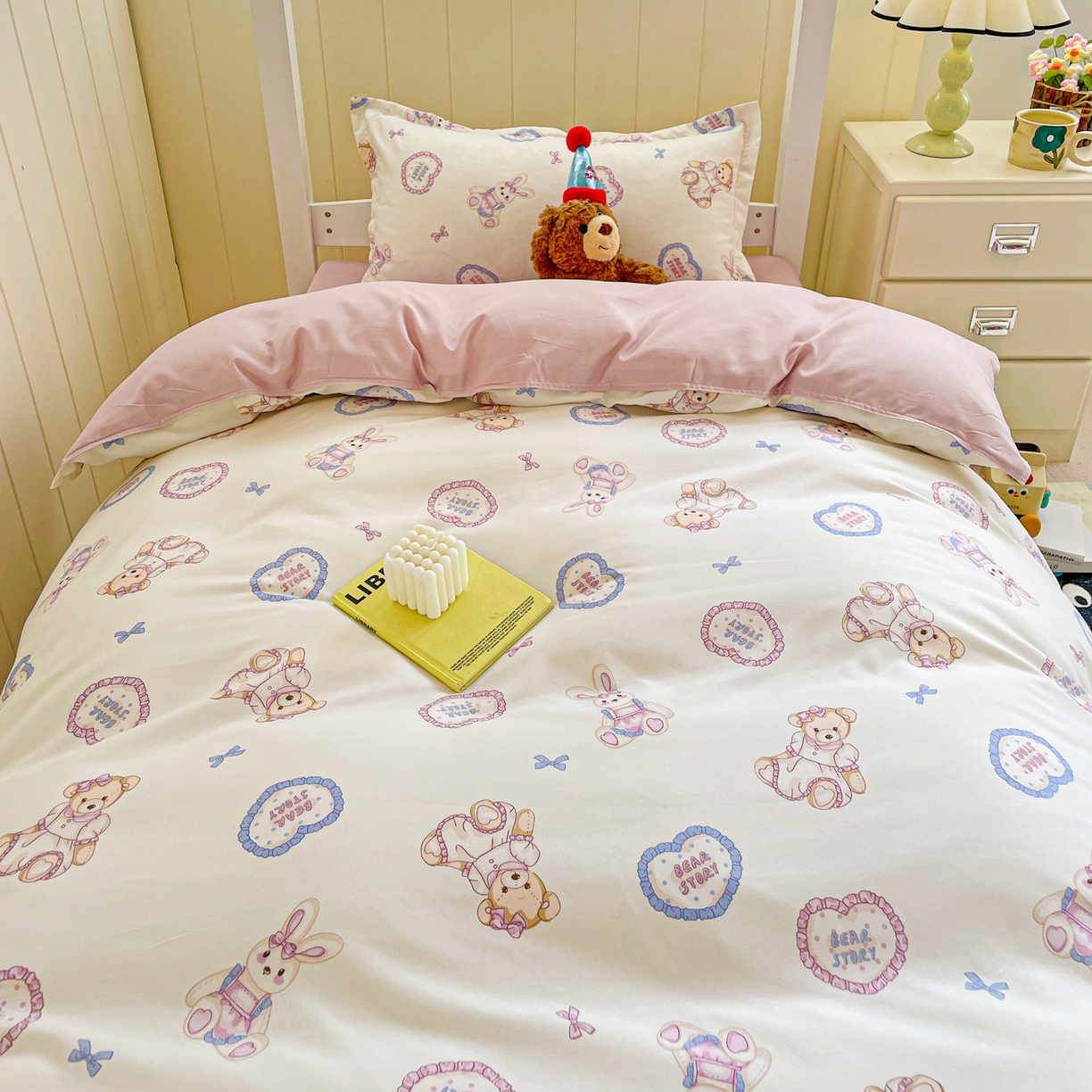 91家纺网 家纺一手货源 找家纺 楠沐家纺 2025新款芦荟棉印花学生宿舍上下铺四件套三件套 心动兔