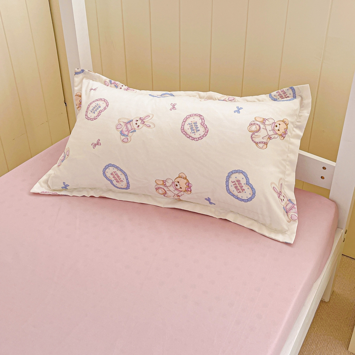 91家纺网 家纺一手货源 找家纺 楠沐家纺 2025新款芦荟棉印花学生宿舍上下铺四件套三件套 心动兔