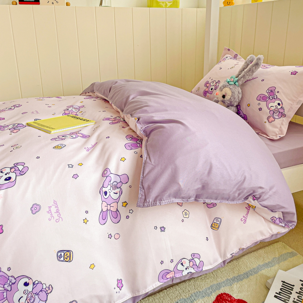 91家纺网 家纺一手货源 找家纺 楠沐家纺 2025新款芦荟棉印花学生宿舍上下铺四件套三件套 星星兔