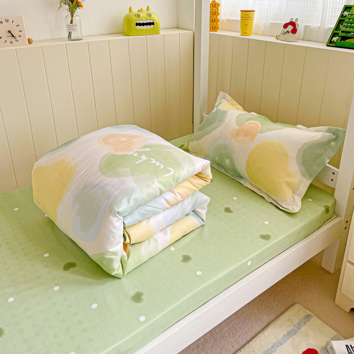 91家纺网 家纺一手货源 找家纺 楠沐家纺 2025新款芦荟棉印花学生宿舍上下铺四件套三件套 幸运心