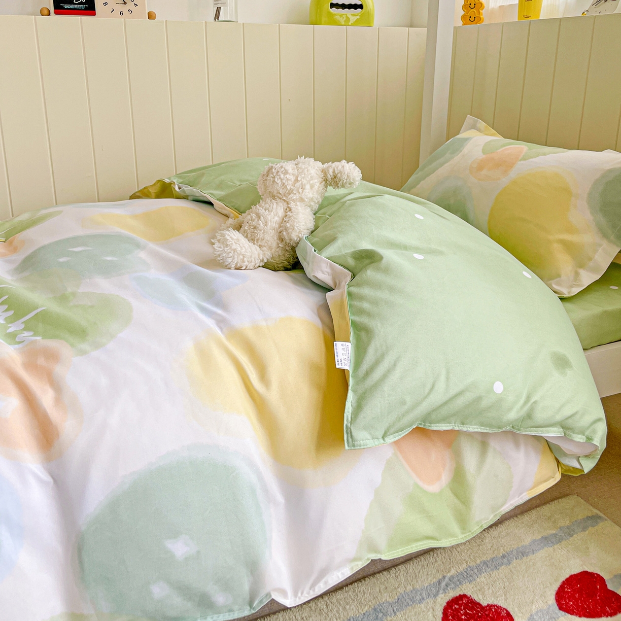 91家纺网 家纺一手货源 找家纺 楠沐家纺 2025新款芦荟棉印花学生宿舍上下铺四件套三件套 幸运心