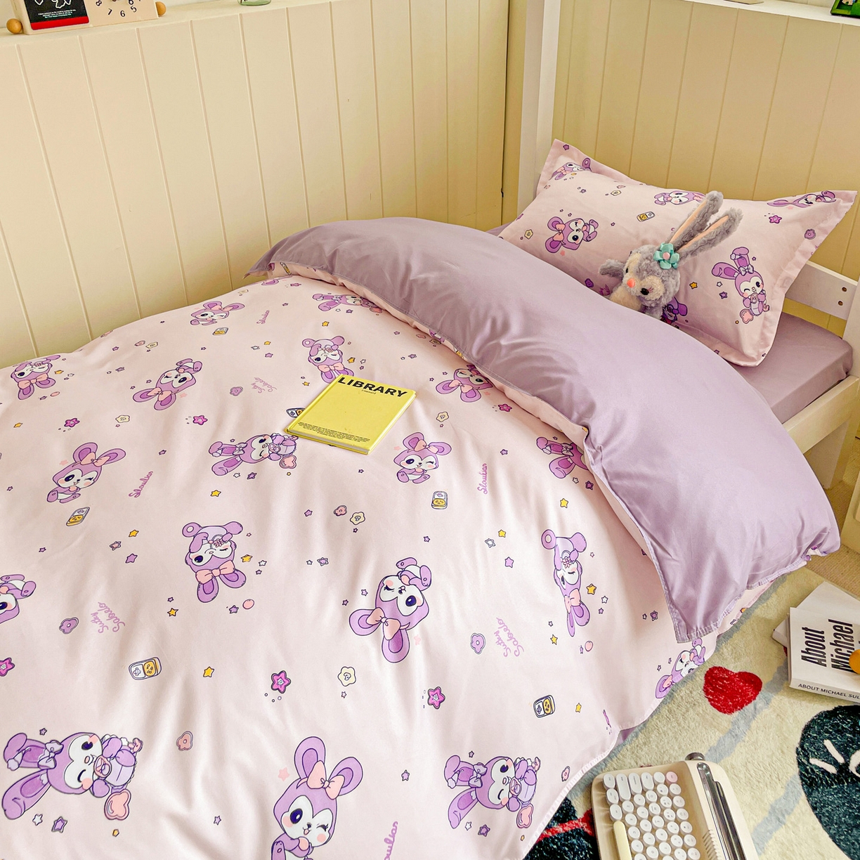 91家纺网 家纺一手货源 找家纺 楠沐家纺 2025新款芦荟棉印花学生宿舍上下铺四件套三件套 星星兔