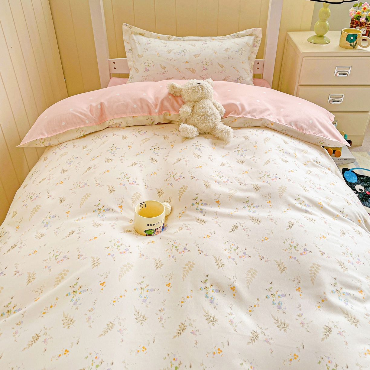 91家纺网 家纺一手货源 找家纺 楠沐家纺 2025新款芦荟棉印花学生宿舍上下铺四件套三件套 水墨花