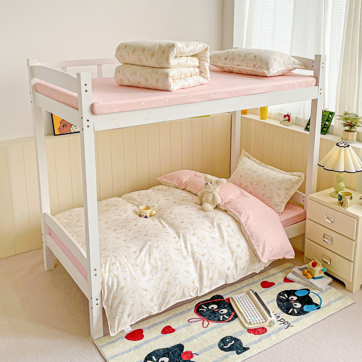 91家纺网 家纺一手货源 找家纺 楠沐家纺 2025新款芦荟棉印花学生宿舍上下铺四件套三件套 水墨花