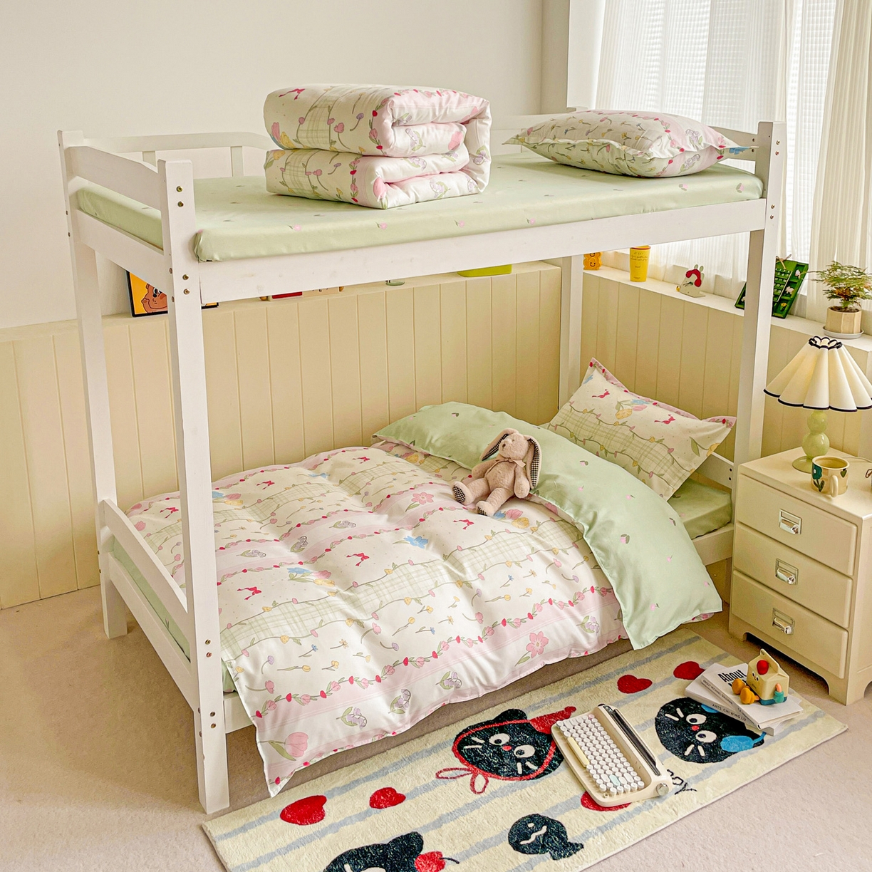 91家纺网 家纺一手货源 找家纺 楠沐家纺 2025新款芦荟棉印花学生宿舍上下铺四件套三件套 秘境花园