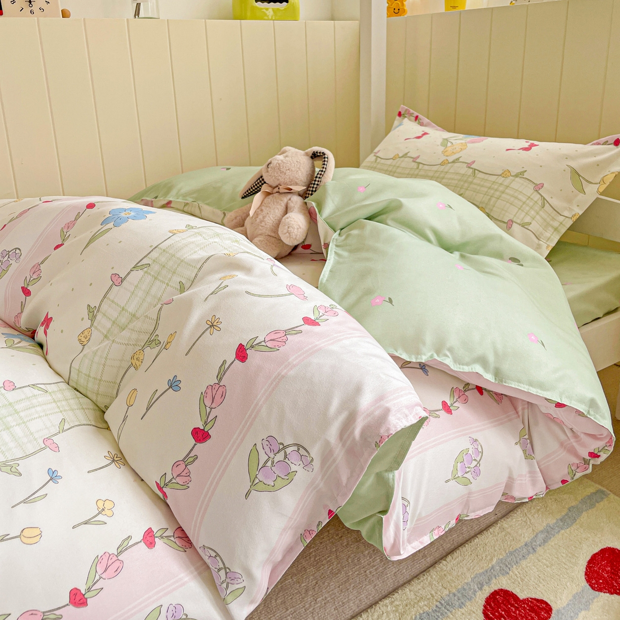 91家纺网 家纺一手货源 找家纺 楠沐家纺 2025新款芦荟棉印花学生宿舍上下铺四件套三件套 秘境花园