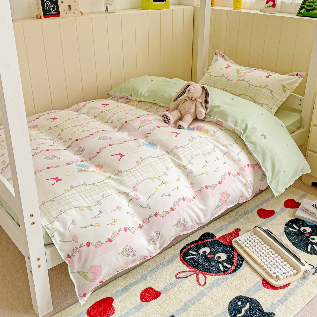 楠沐家纺 2025新款芦荟棉印花学生宿舍上下铺四件套三件套 秘境花园