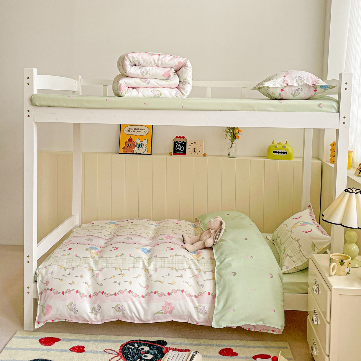 91家纺网 家纺一手货源 找家纺 楠沐家纺 2025新款芦荟棉印花学生宿舍上下铺四件套三件套 秘境花园