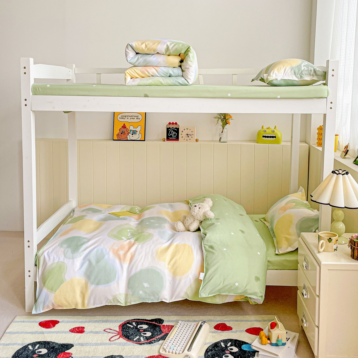 91家纺网 家纺一手货源 找家纺 楠沐家纺 2025新款芦荟棉印花学生宿舍上下铺四件套三件套 幸运心