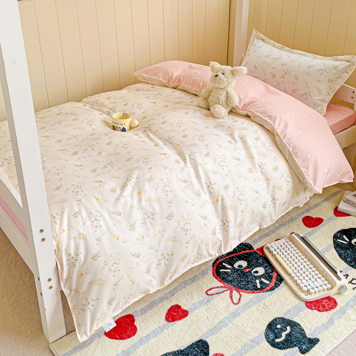 楠沐家纺 2025新款芦荟棉印花学生宿舍上下铺四件套三件套 水墨花