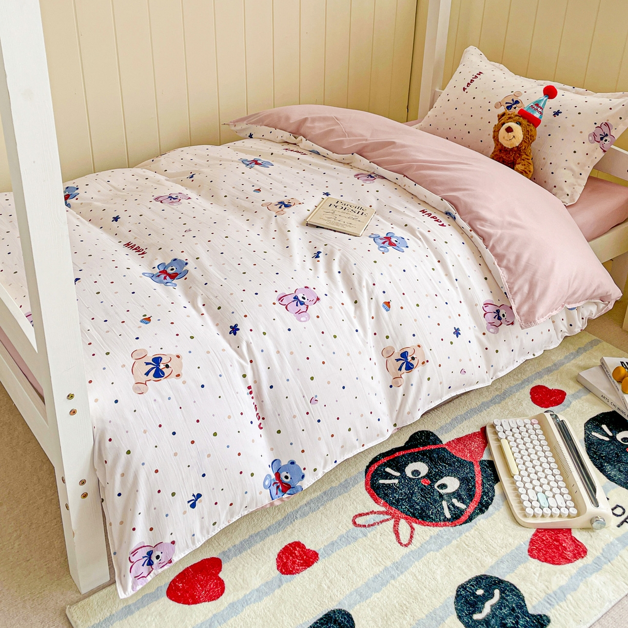 楠沐家纺 2025新款芦荟棉印花学生宿舍上下铺四件套三件套 哆咪熊