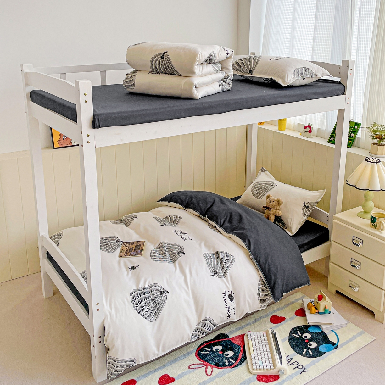 91家纺网 家纺一手货源 找家纺 楠沐家纺 2025新款芦荟棉印花学生宿舍上下铺四件套三件套 南得遇见