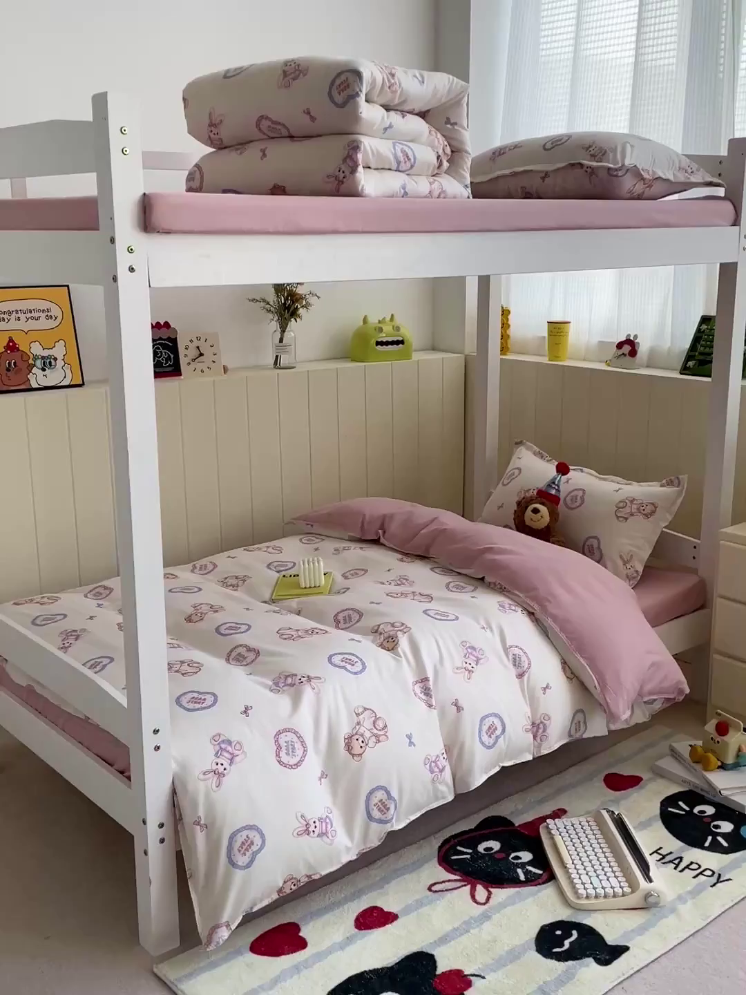 91家纺网 家纺一手货源 找家纺 楠沐家纺 2025新款芦荟棉印花学生宿舍上下铺四件套三件套 心动兔