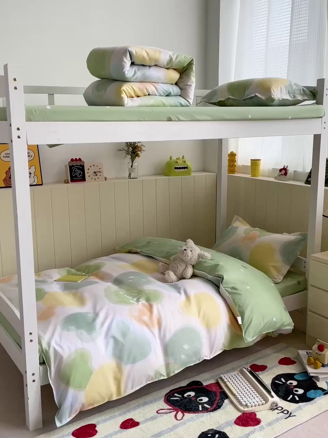 91家纺网 家纺一手货源 找家纺 楠沐家纺 2025新款芦荟棉印花学生宿舍上下铺四件套三件套 幸运心