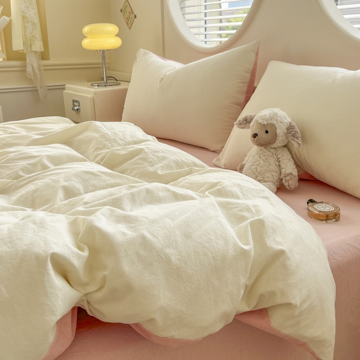 91家纺网 家纺一手货源 找家纺 菡宝 【不断货 预留5公分缩水】a类母婴级纯棉全棉色织水洗棉四件套 支持定制定做尺寸 奶昔白可可粉