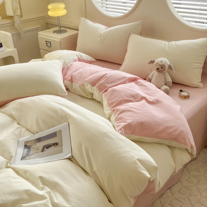 91家纺网 家纺一手货源 找家纺 菡宝 【不断货 预留5公分缩水】a类母婴级纯棉全棉色织水洗棉四件套 支持定制定做尺寸 奶昔白可可粉