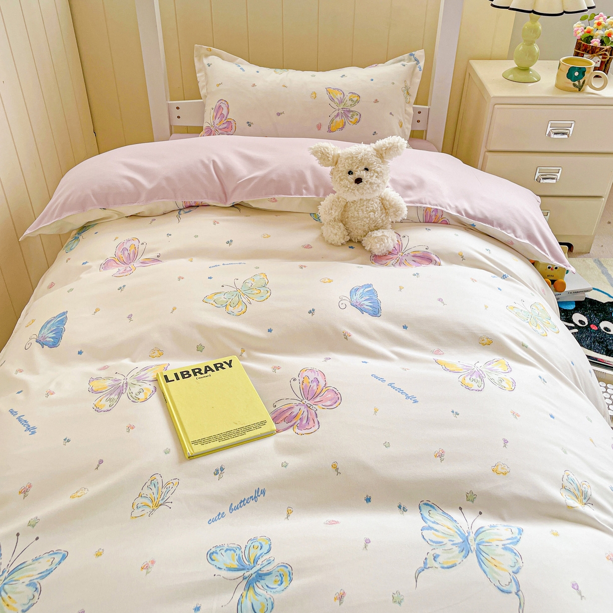 91家纺网 家纺一手货源 找家纺 楠沐家纺 2025新款芦荟棉印花学生宿舍上下铺四件套三件套 蝶舞仙子