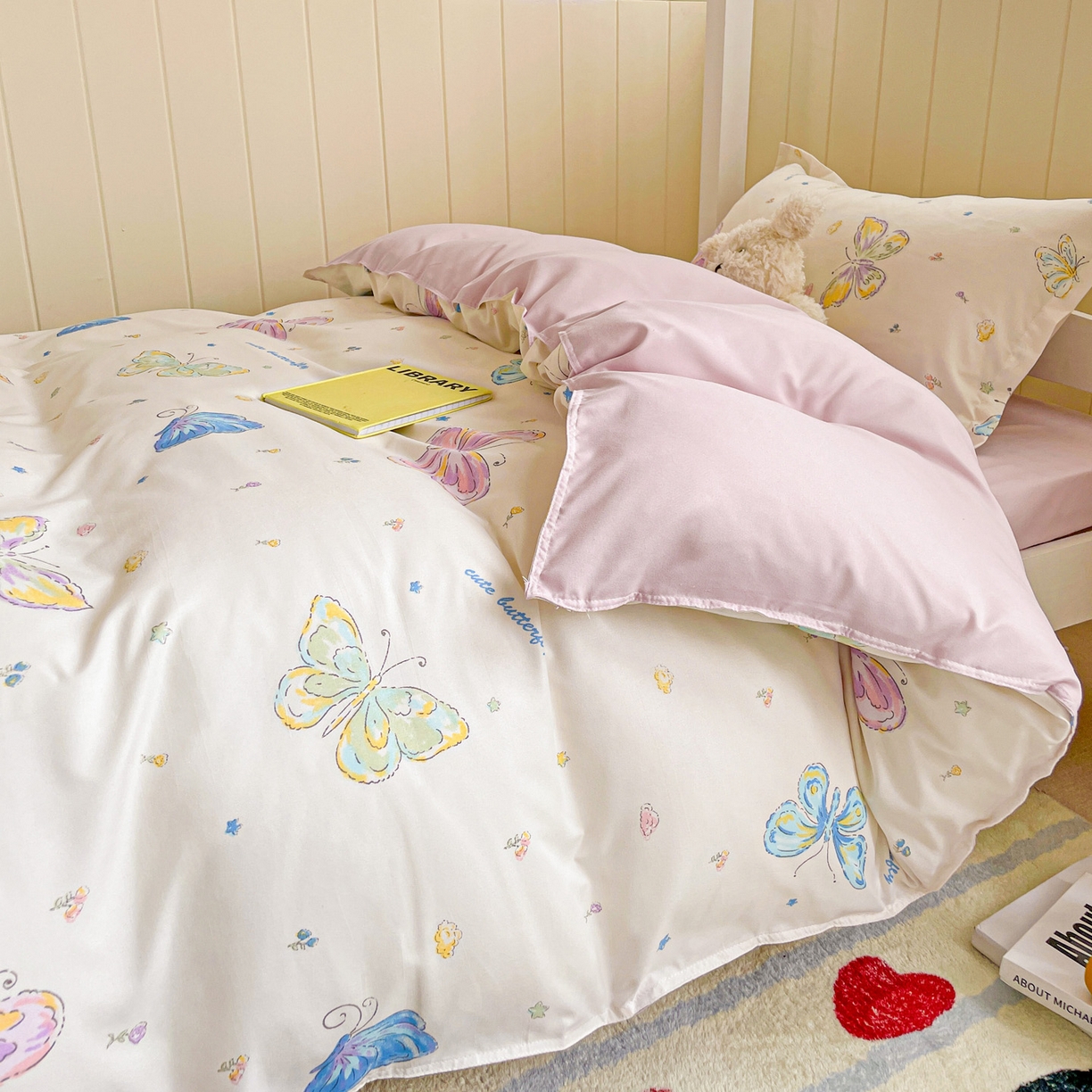 91家纺网 家纺一手货源 找家纺 楠沐家纺 2025新款芦荟棉印花学生宿舍上下铺四件套三件套 蝶舞仙子