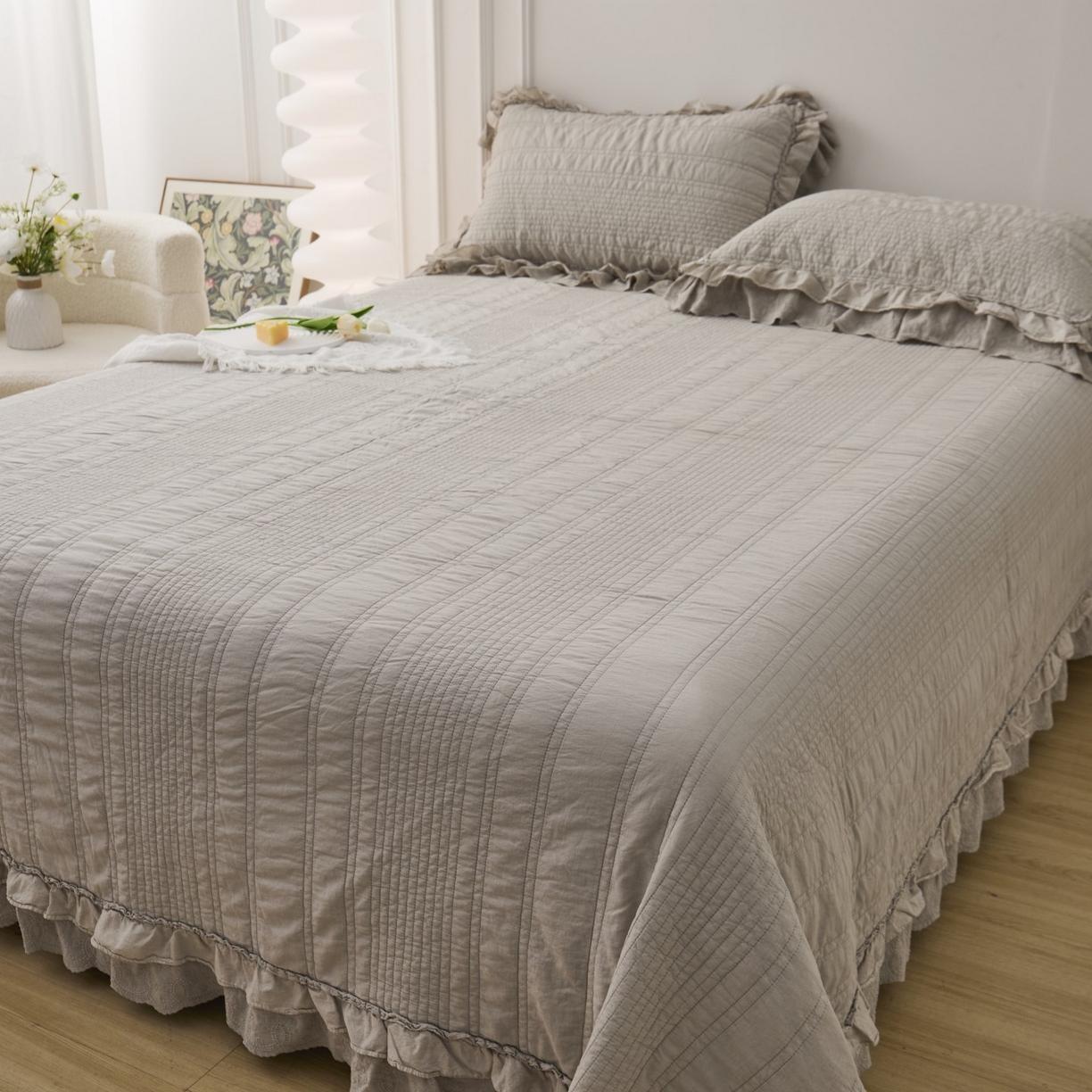 91家纺网 家纺一手货源 找家纺 上喜 2025新款全棉砂洗床盖新升级第五代 深灰