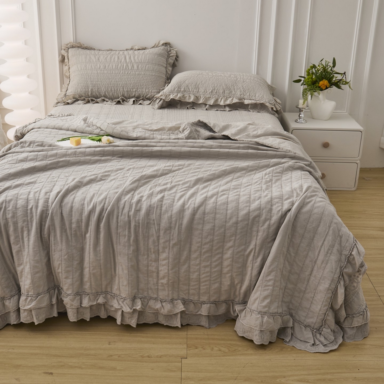 91家纺网 家纺一手货源 找家纺 上喜 2025新款全棉砂洗床盖新升级第五代 深灰